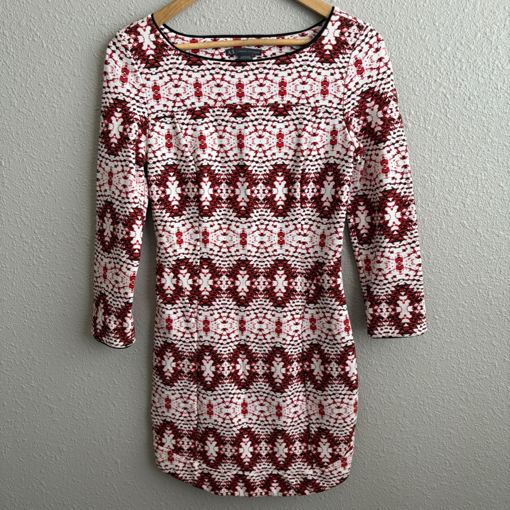 Armani Exchange Red White Abstract Printed Long Sleeve Mini Dress 6